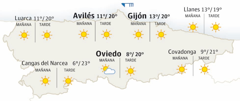 Mapa del tiempo en Asturias.