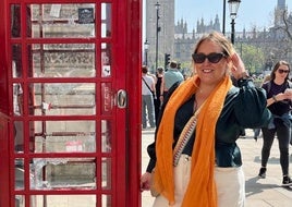 Paula, en el escenario londinense por excelencia, junto a una cabina y con el Big Ben de fondo .