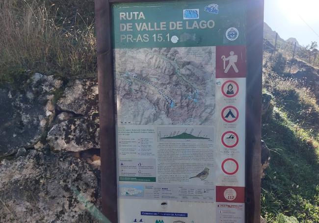 Cartel con el perfil de la ruta en Valle del Lago