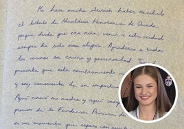 Texto que la Princesa de Asturias escribió en el Libro de Honor del Ayuntamiento de Oviedo con motivo de su nombramiento como Alcaldesa Honoraria.