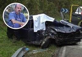 El vehículo que conducía el vecino de Tineo; arriba a la izquierda, Enrique García Martínez, víctima mortal del accidente.