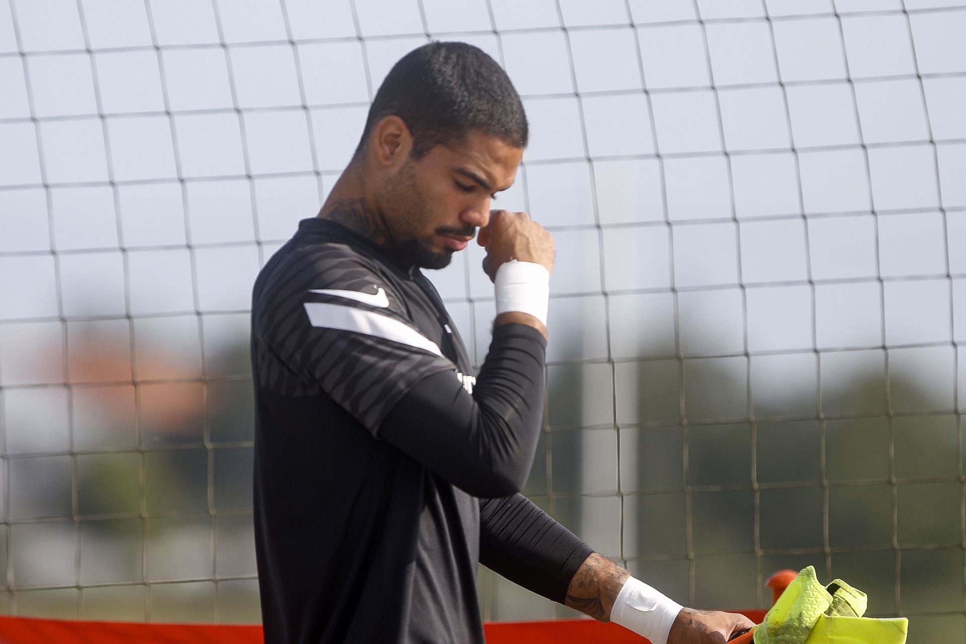 Christian Joel, durante un entrenamiento con el Sporting.
