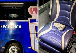 Los destrozos provocados en el autobús del Real Oviedo.