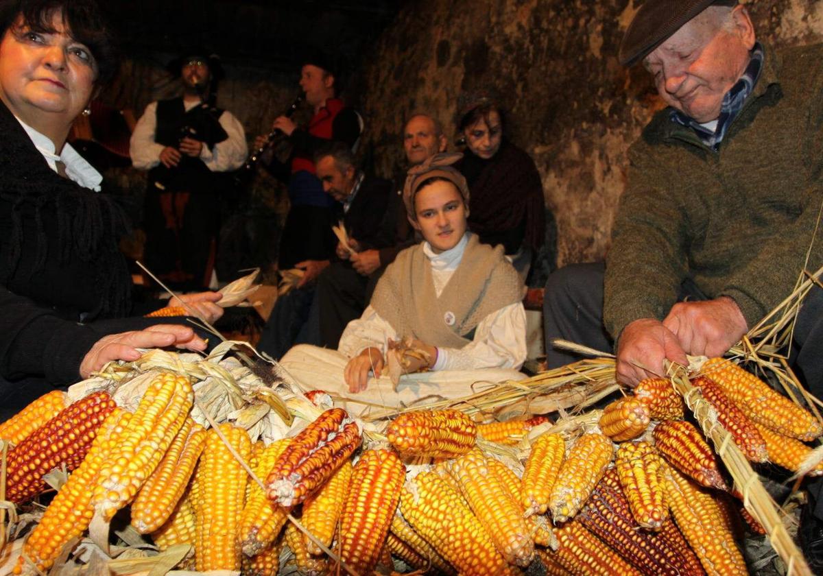 El maíz está presente en muchas de las recreaciones de oficios del Festival del Esfoyón y el Amagosto de Navelgas, en Tineo.