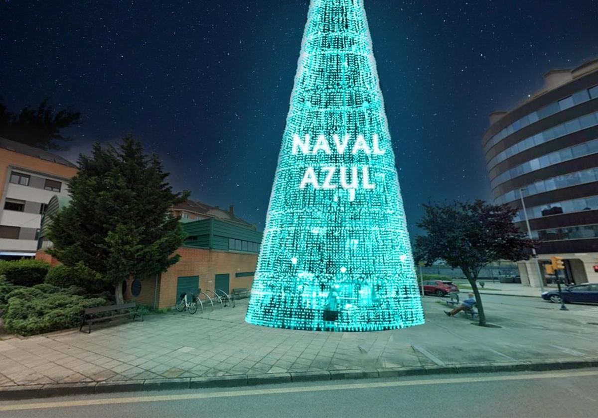 Un enorme cono de luz,ya instalado en la plaza del Padre Máximo González, hará alusión al futuro Naval Azul.