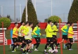 Entrenamiento del Sporting esta mañana.