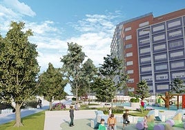 Recreación de una zona de juegos infantiles cerca la calle de Juan Alonso tras el soterramiento.