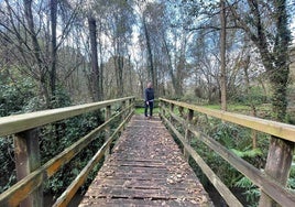 El puente de madera que se va a arreglar en Valdesoto, en Siero.