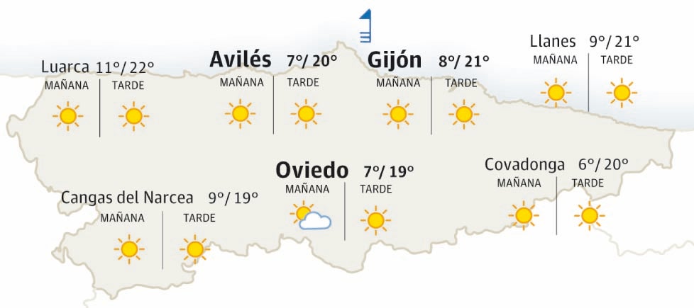 Mapa del tiempo en Asturias.