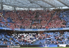 Sector de Riazor donde se instaló la mayoría de la hinchada rojiblanca desplazada a La Coruña.