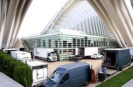El Palacio de Congresos de Calatrava, durante el rodaje.