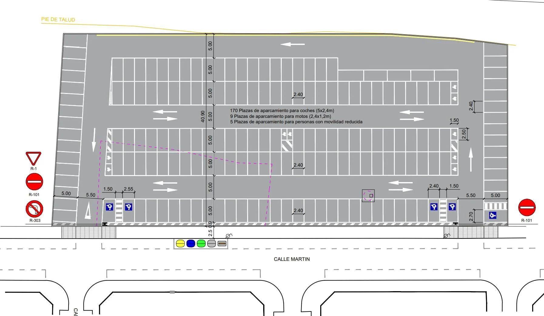 Distribución de las nuevas plazas y carriles de circulación interior.