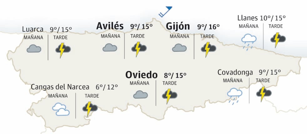 Mapa del tiempo en Asturias.