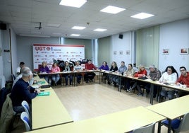 Reunión de sindicatos y patronal de supermercados, hoy en la sede de UGT.