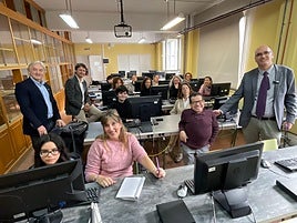 Santiago González, David Artime, Jesús Martín y José Luis López, durante la presentación en el instituto.