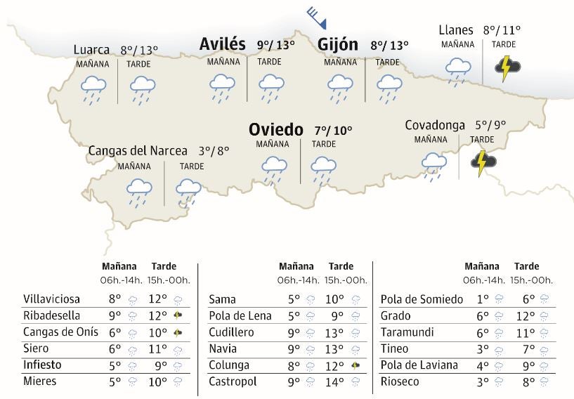 Mapa del tiempo en Asturias.