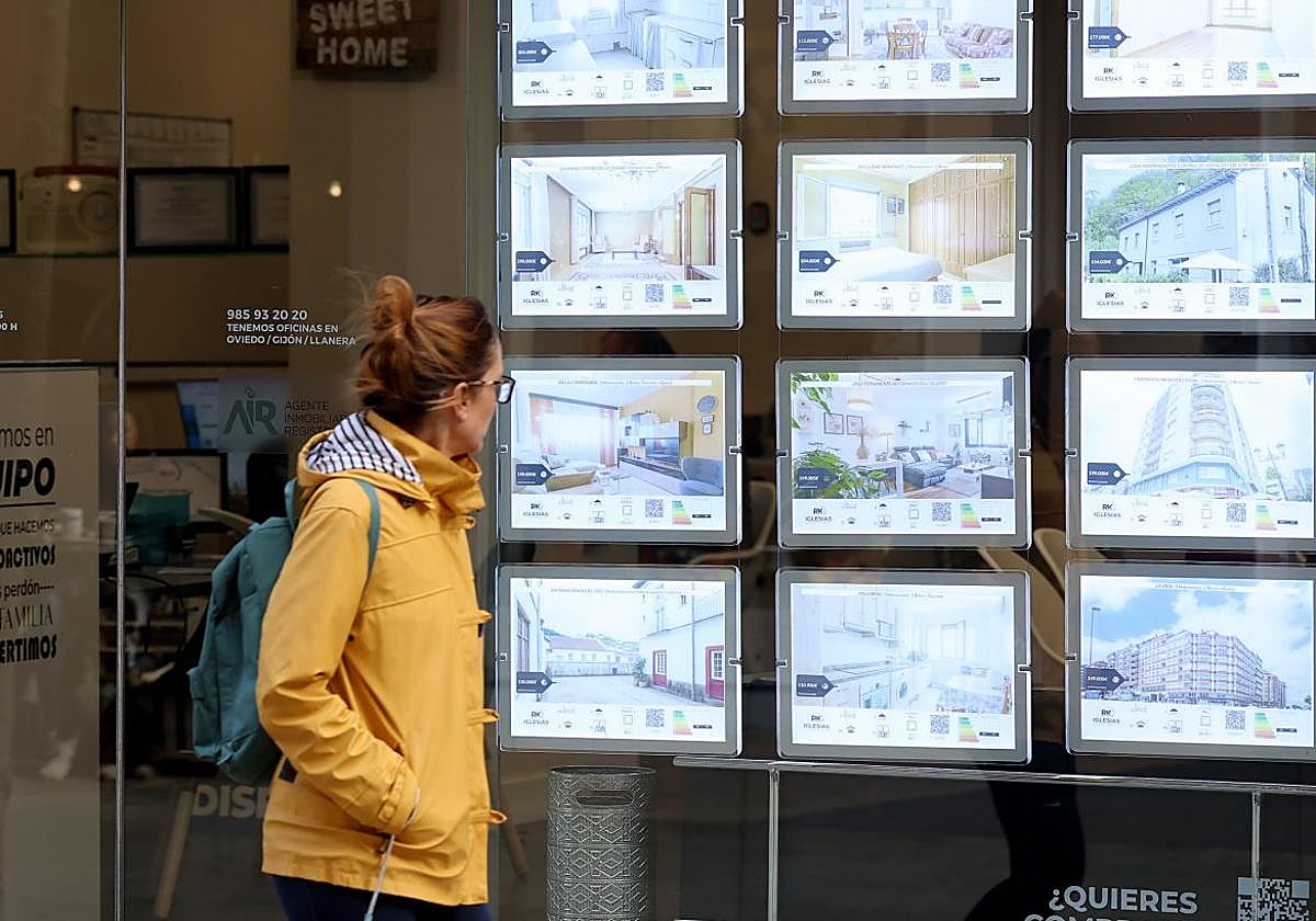 Una mujer mira las viviendas ofrecidas por una inmobiliaria.