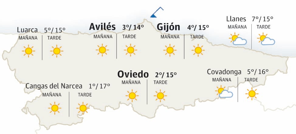 Mapa del tiempo en Asturias.