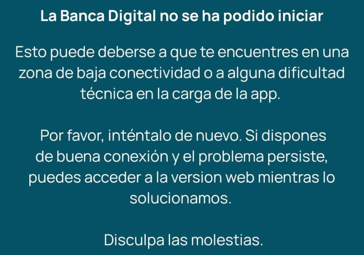 El mensaje que aparece al intentar acceder a la aplicación de Unicaja Banco.