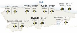 Mapa del tiempo en Asturias.