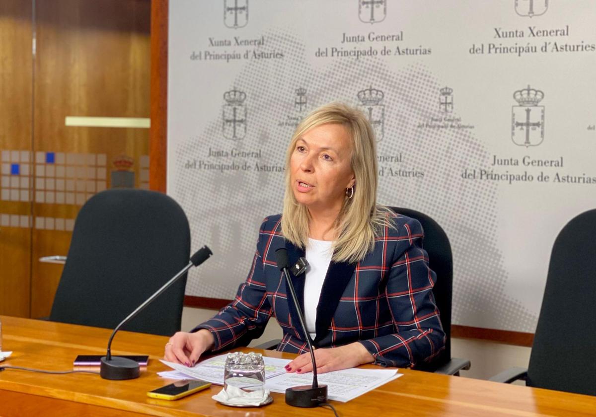 La diputada y portavoz de Vox en el Ayuntamiento de Gijón, Sara Álvarez Rouco, esta mañana, en la Junta General.