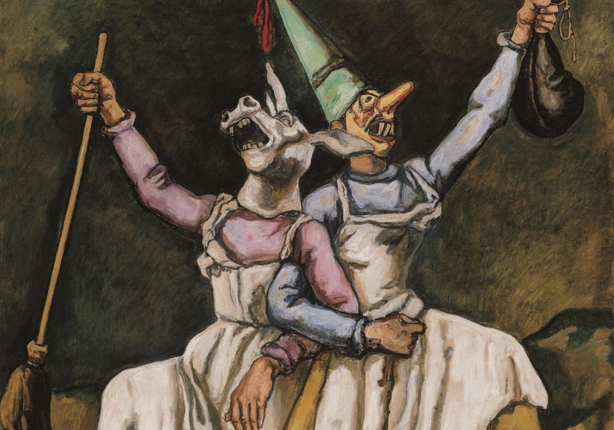 'Máscaras bailando cogidas del brazo', óleo de José Gutiérrez Solana de 1938.