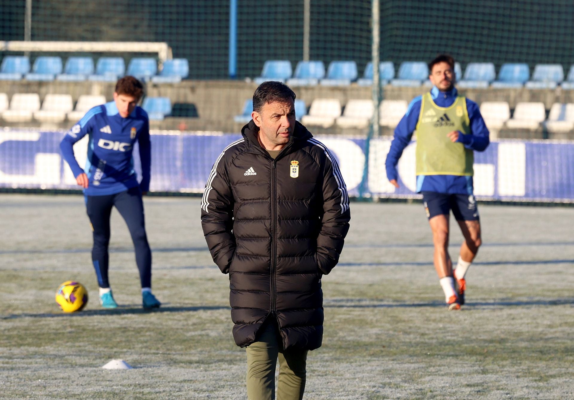 Javier Calleja, en un entrenamiento del Real Oviedo.