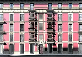 Recreación de cómo quedará el céntrico edificio, que tiene fachadas a Munuza, La Merced y San Bernardo, tras las obras de rehabilitación.