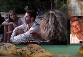 Pelayo Díaz en el momento en el que recordó a su expareja David Delfín con sus compañeros de 'Playa Calma'.