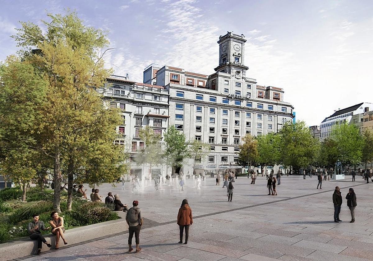 Una infografía elaborada por el Ayuntamiento de Oviedo muestra la futura reforma de la plaza de la Escandalera.