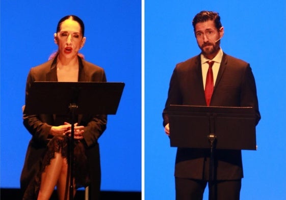 Nur Levi y Juan Diego Botto durante una representación de la obra 'Sobre las hojas de hierba', el año pasado en Gijón.