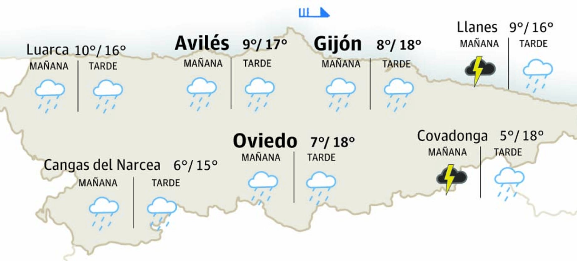 Mapa del tiempo en Asturias.