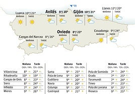 Mapa del tiempo en Asturias.