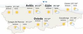 Mapa del tiempo en Asturias.