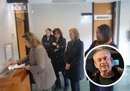 Dirigentes y diputados del PP regional, esta mañana, en el Tanatorio de San Salvador de Oviedo, donde se vela el cuerpo de Luis Corzo, en la imagen de abajo a la derecha.