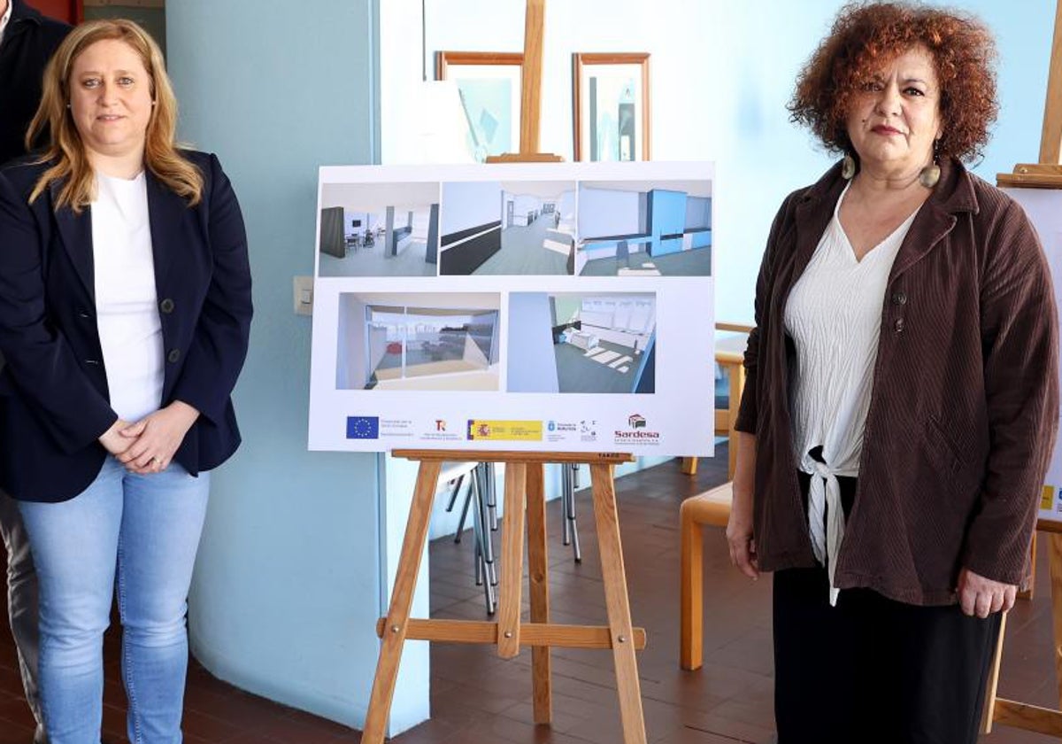 Nerea Monroy y Marta del Arco, en la presentación de las obras de la residencia ovetense Santa Teresa.