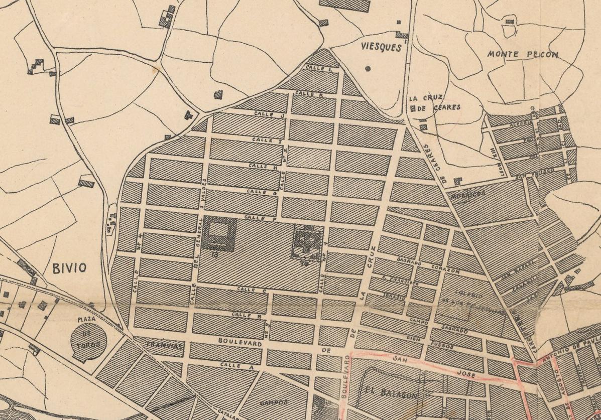 Abecedario de las calles de El Coto en el Plano de Gijón de Ricardo Casielles (1910).