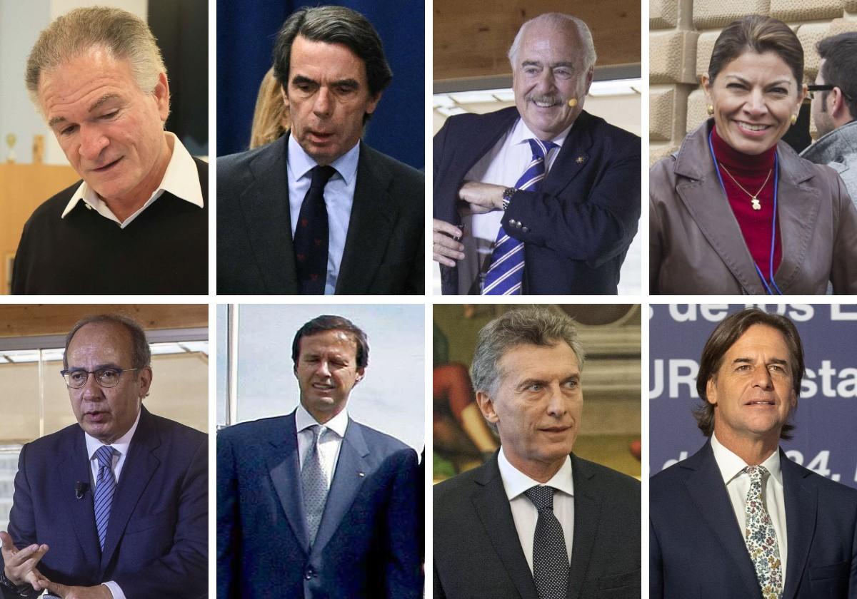 Por orden (de izquierda a derecha): Dionisio Gutiérrez, José María Aznar, Andrés Pastrana, Laura Chinchilla, Felipe Calderón, Jorge Quiroga, Mauricio Macri y Luis Lacalle.