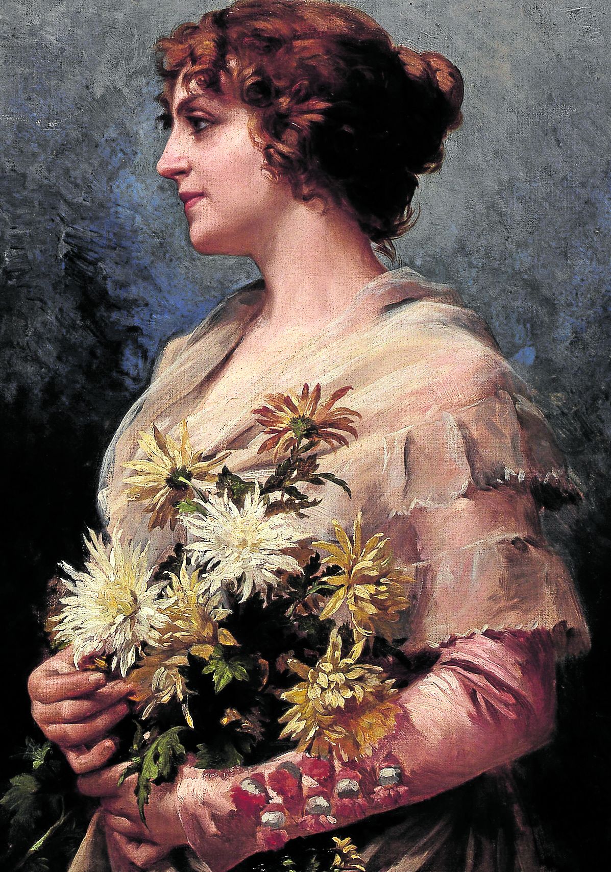 Imagen principal - 'Rubia', de Antonio García Mencía, óleo sobre lienzo del legado Paquet / 'Búcaro con flores e insectos', de Juan de Arellano, un óleo de 1654 de la dación Masaveu. / Florero de vidro esmaltado de Fábrica de Vidrios Cifuentes, Pola y Compañía.