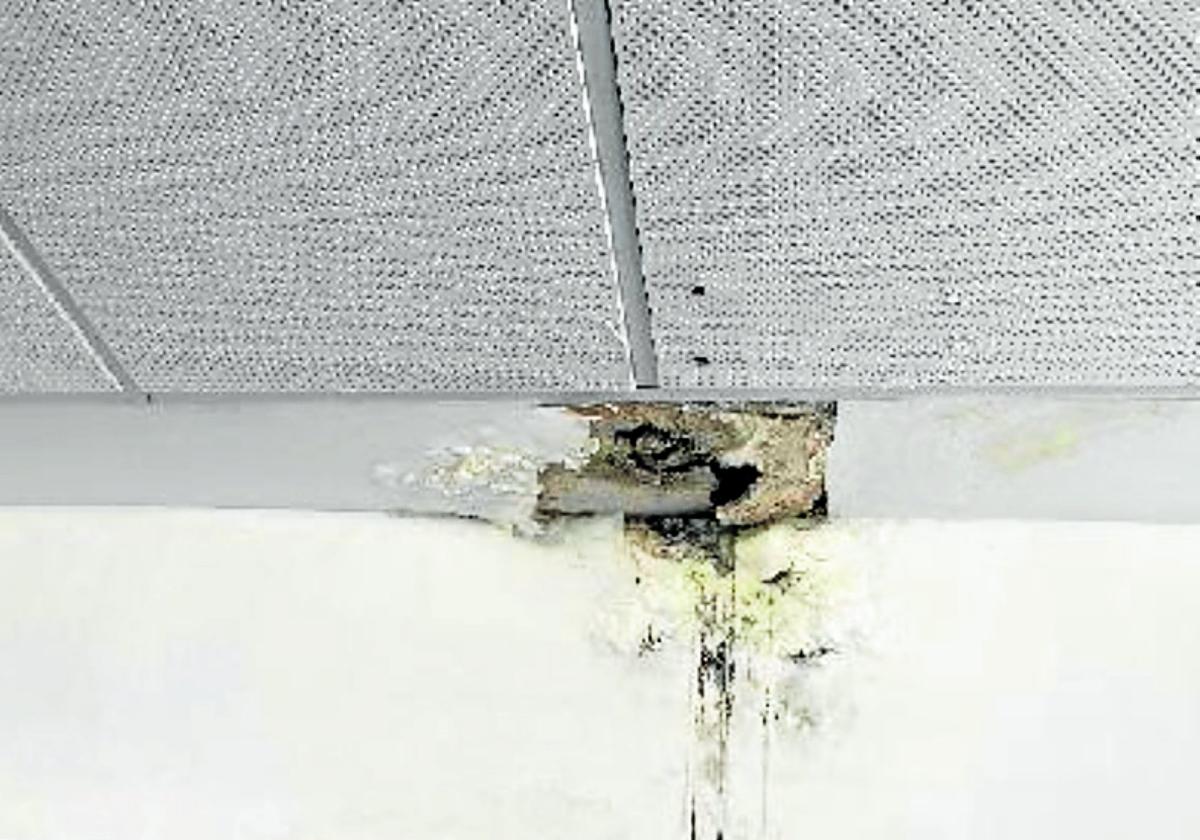 Una de las zonas afectadas por la filtración de agua sobre el ascensor.