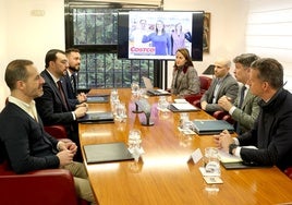 Responsables de Costco, en la reunión con el presidente del Principado y el alcalde de Siero el pasado marzo.