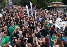 Manifestación de los docentes en Oviedo esta mañana.