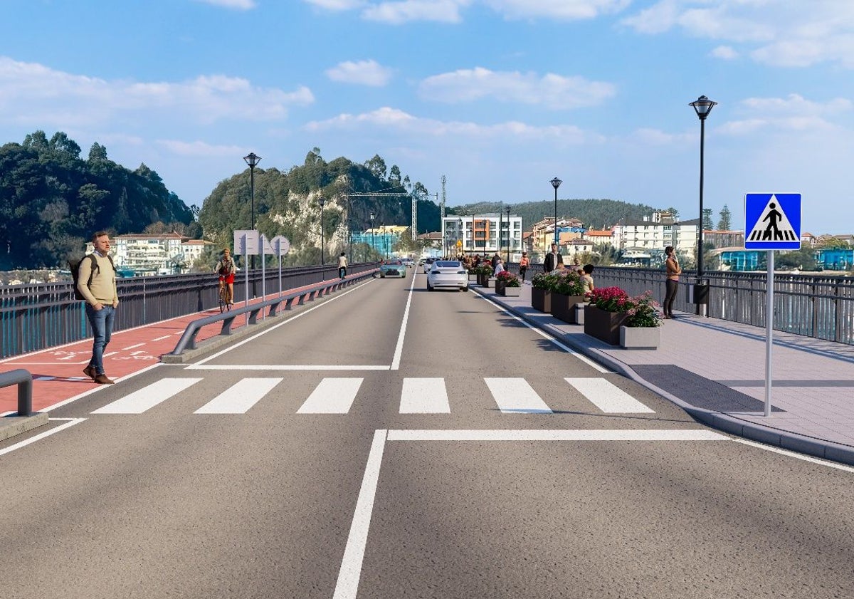 Imagen principal - Infografías del Ministerio de Transportes mostrando el futuro carril bici, la acera de 4,2 metros de ancho (frente al 1,2 de ahora) y los carriles. 