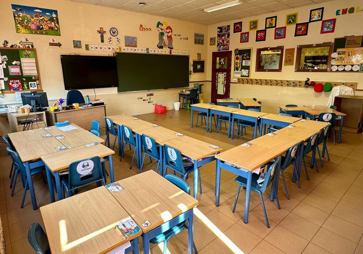 Aulas vacías en el colegio Corazón de María de Gijón.