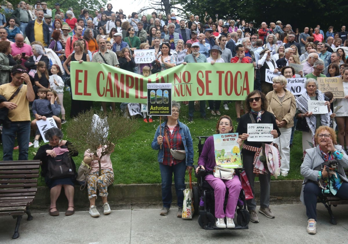 Imagen principal - Los vecinos rechazan el aparcamiento subterráneo de El Campillín, en Oviedo, porque «se van a quitar árboles»