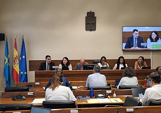 El consejero de Hacienda, durante una comisión parlamentaria.