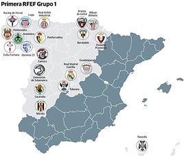 El grupo 1 de Primera RFEF, en el que ha sido encuadrado el Real Avilés.