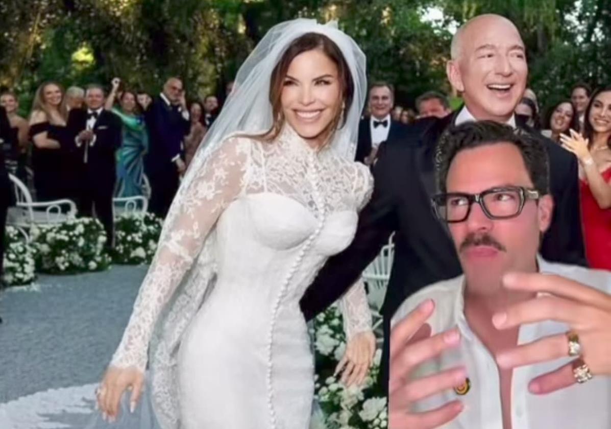 Imagen del vídeo en el que Juan Avellaneda comenta el vestido de novia de Lauren Sánchez.