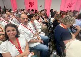 Adriana Lastra y Luis Ramón Fernández Huerga, con la delegación asturiana en el Comité Federal que se celebra hoy en Ferraz.