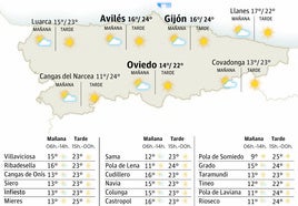 Mapa del tiempo en Asturias.